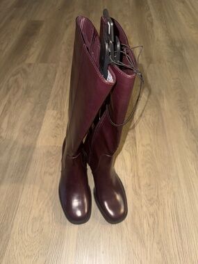 Burgundy Knee High Boots Size 7 NWT Block Heel Riding Boots Cherry Red Wine Fall